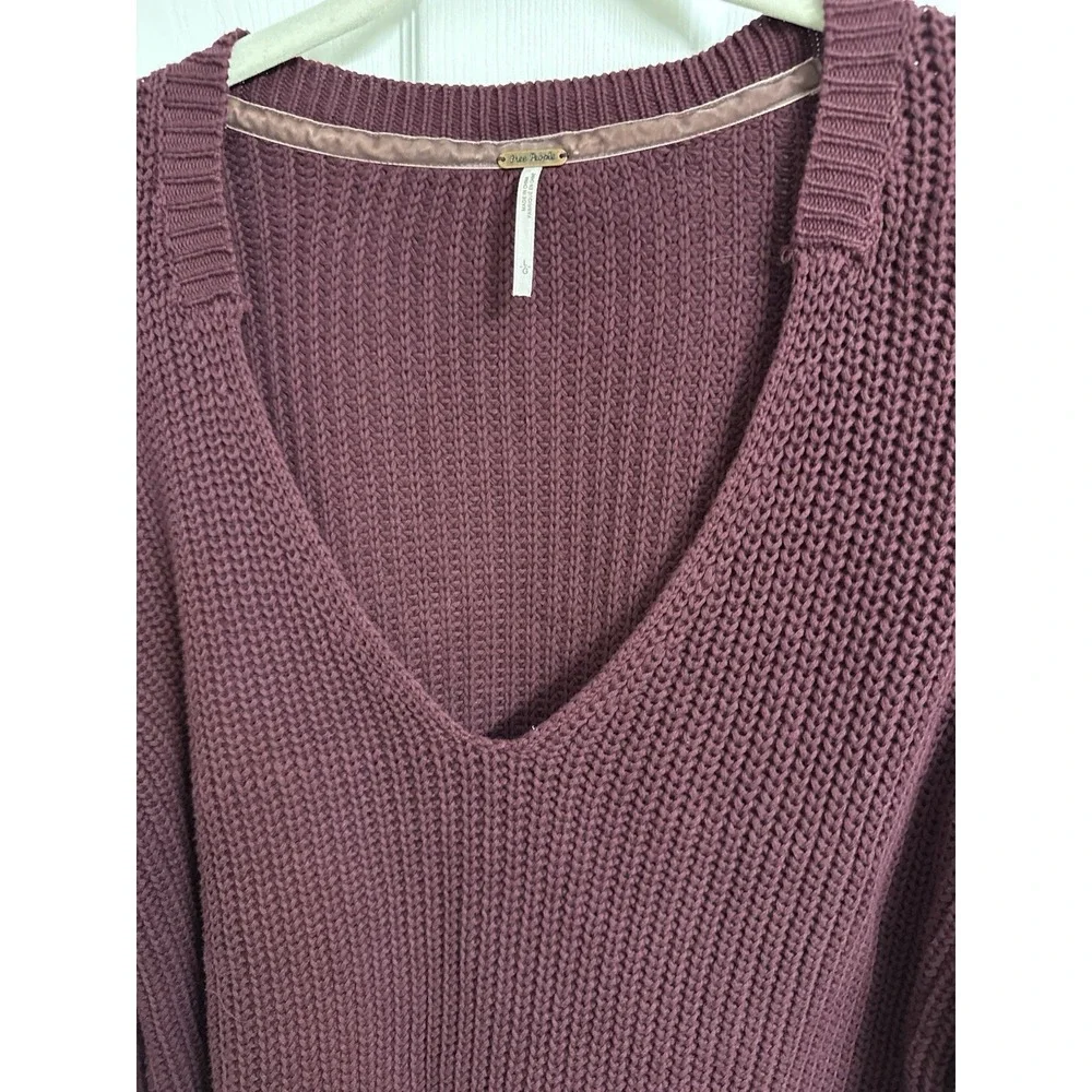 Free People Damsel V-Neck Sweater Bell Sleeve Maroon Knit Boho Hippie Women's L
